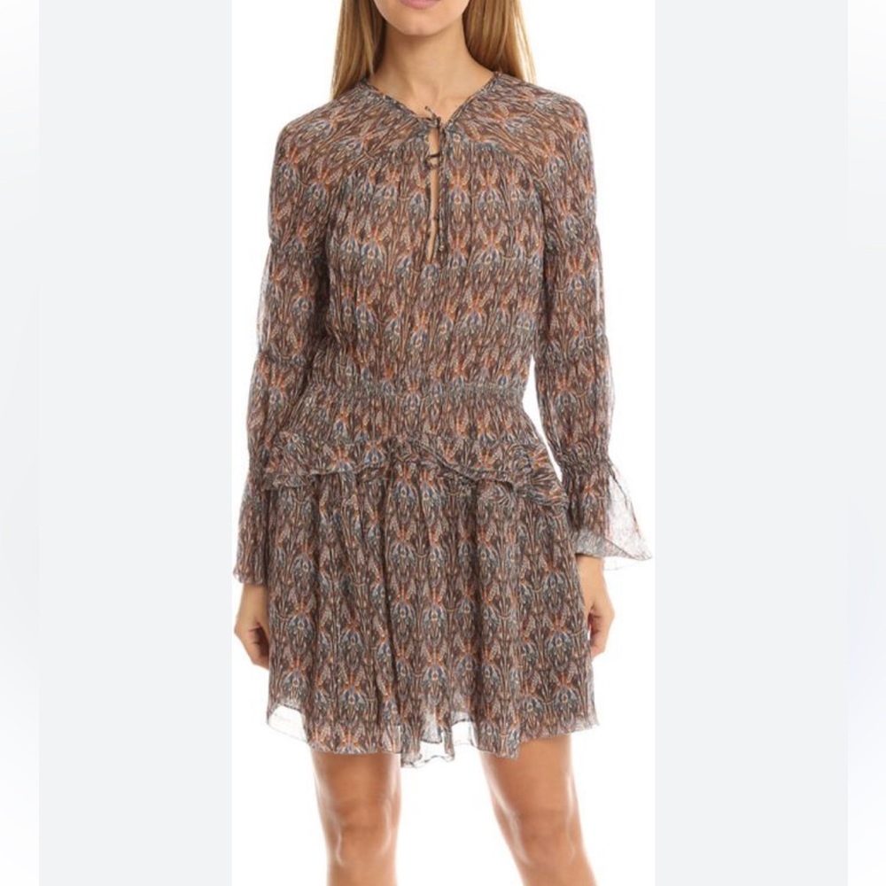 IRO Lyz Abstract Print Georgette Mini Dress in 34 NWOT Long Sleeves Medium